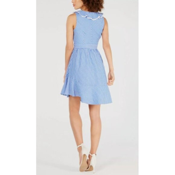 JULIA JORDAN Blue/White Striped Ruffled Dress 6 - Picture 7 of 10